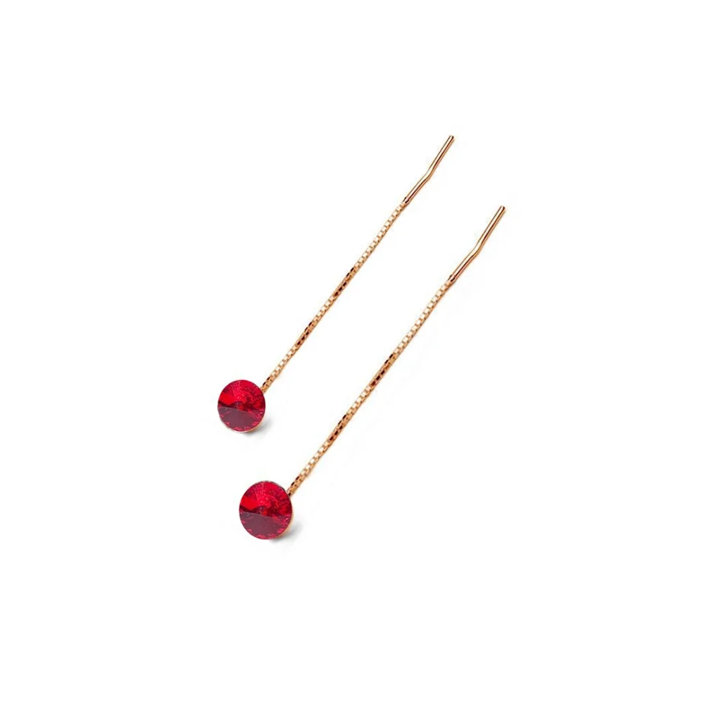 DagnyLuxe silver gold plated elegant chhain earrings with 2 crystals red Flamenco 3