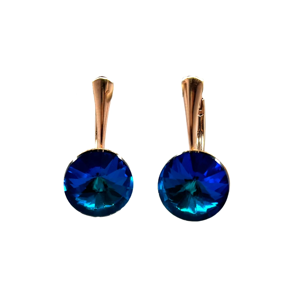 Dagnyluxe silver gold plated earrings in blue color with crystals 12mm 1