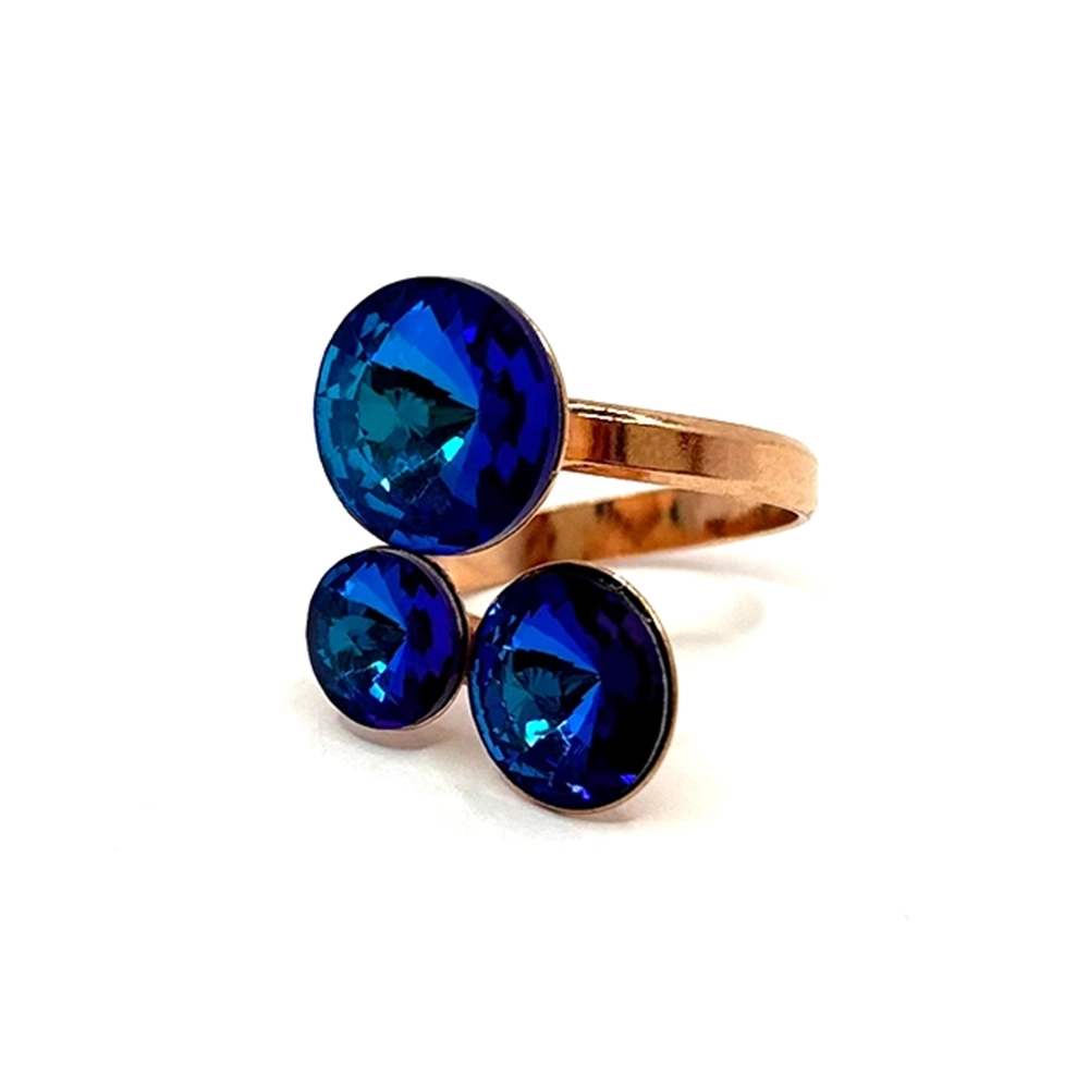 Gold plated silver ring with 3 blue crystals “Mediterranean Breeze”