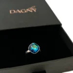 Adjustable silver ring with premium Austrian crystal “The secret of the lagoon” model 2