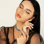 Adjustable silver ring with premium Austrian crystal “The secret of the lagoon” model 2