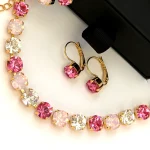 Earrings with crystals “Princess” pink color